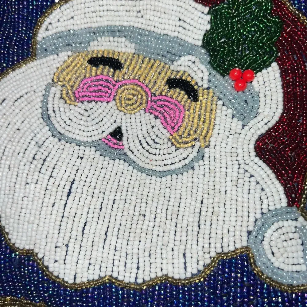 Beaded Christmas Jolly Santa Claus crossbody purse bag multi colored
